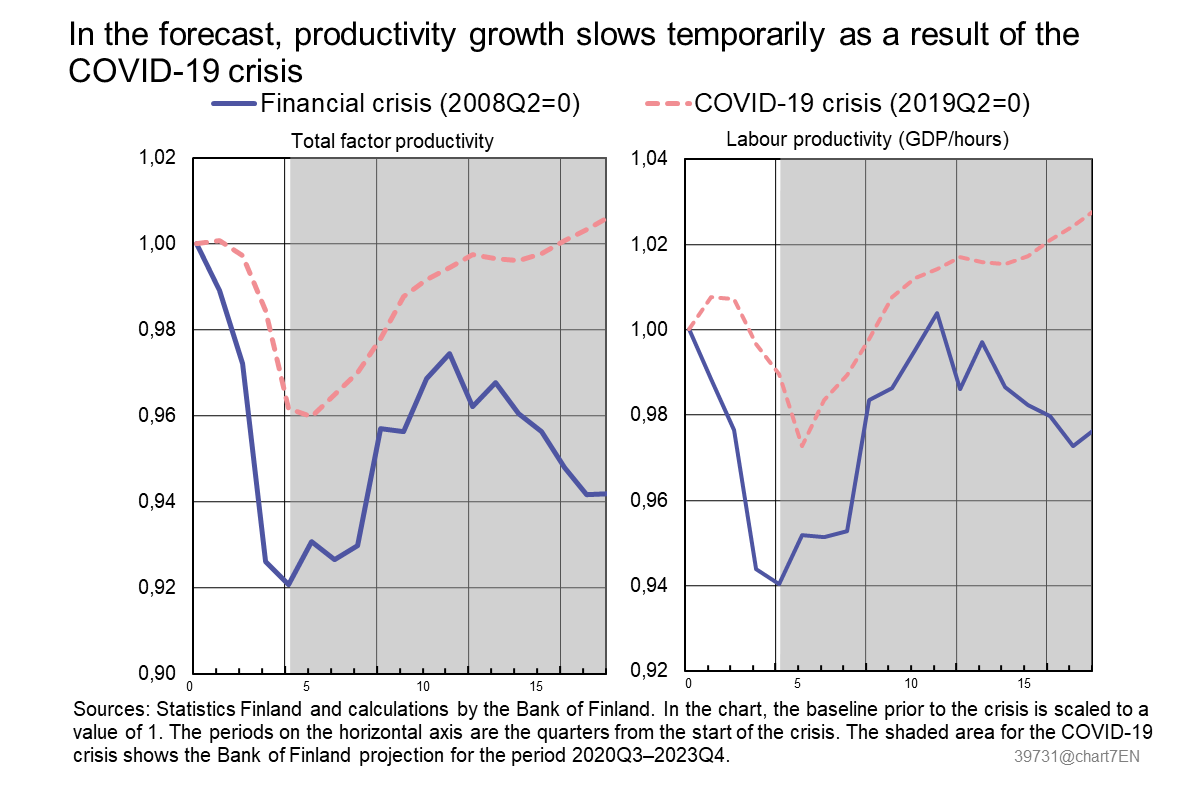 In the forecast, productivity growth slows temporarily as a result of the COVID-19 crisis