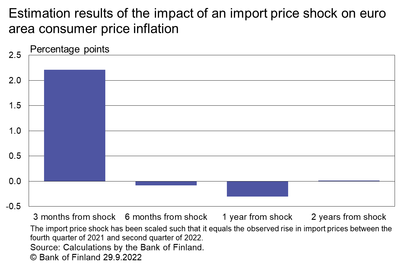 Estimation results of the impact of an import price shock on euro area consumer price inflation