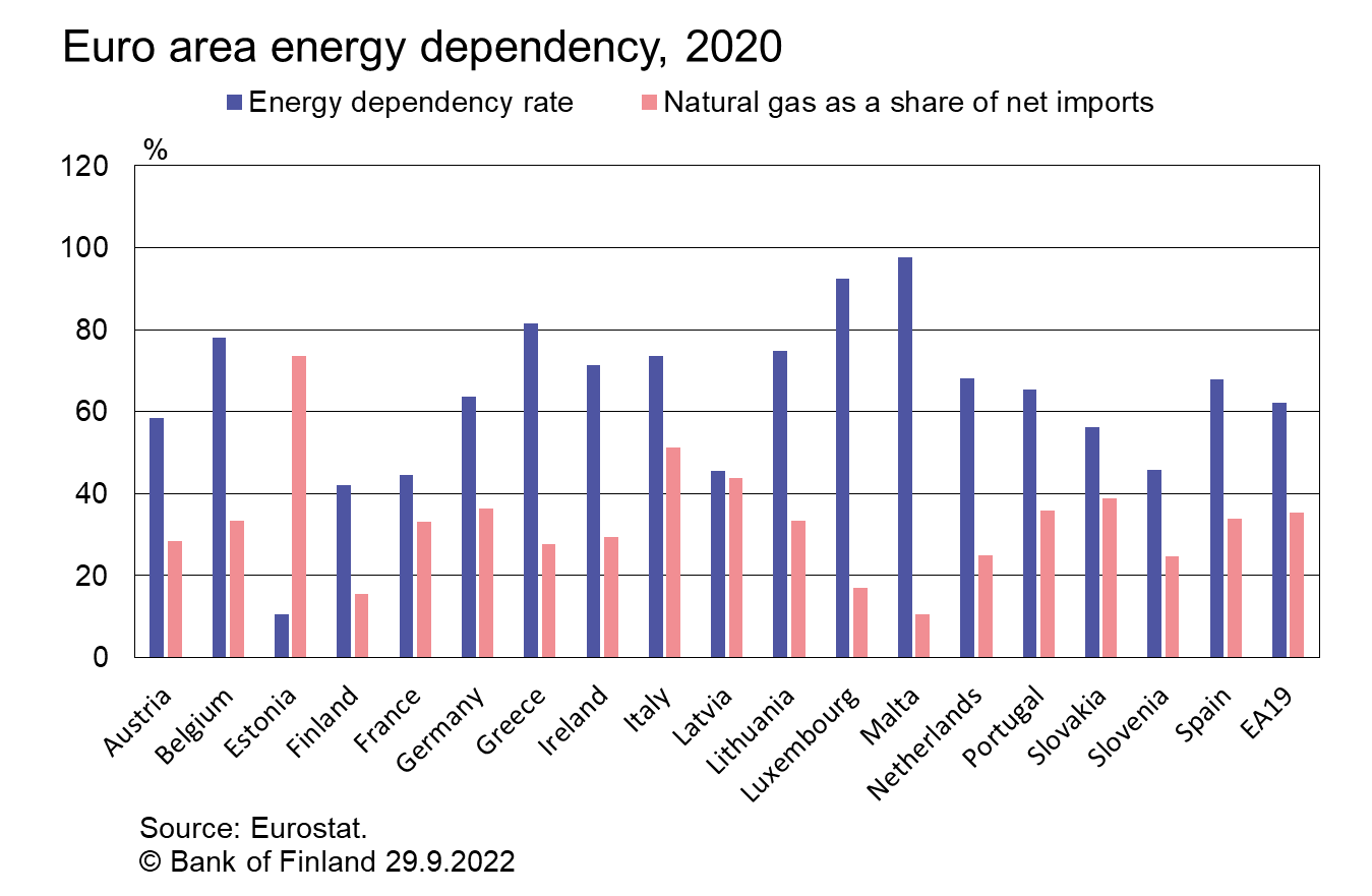 Euro area energy dependency, 2020