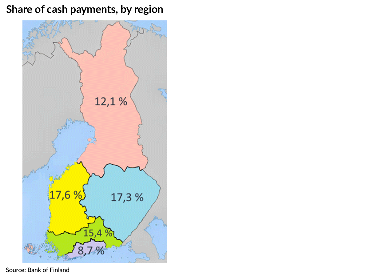 Share of cash payments, by region