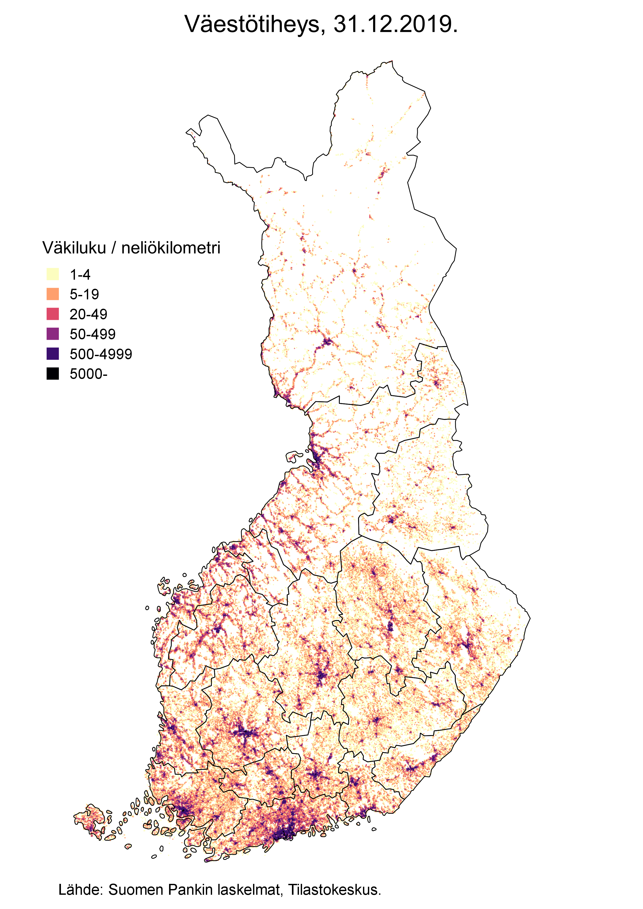 Väestötiheys, 31.12.2019